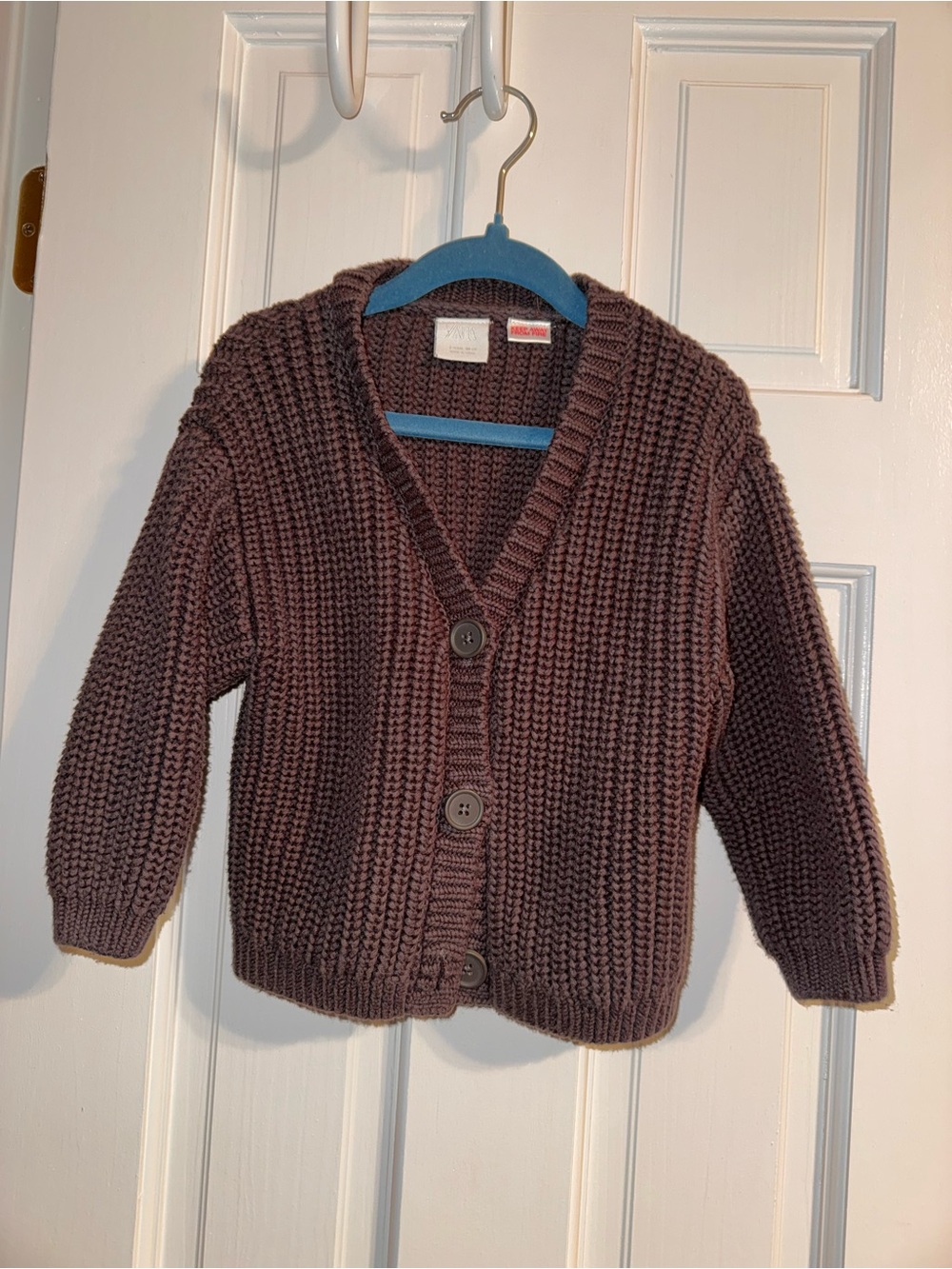 Kids Zara Chunky Knit Button-Up Cardigan Jacket - Brown